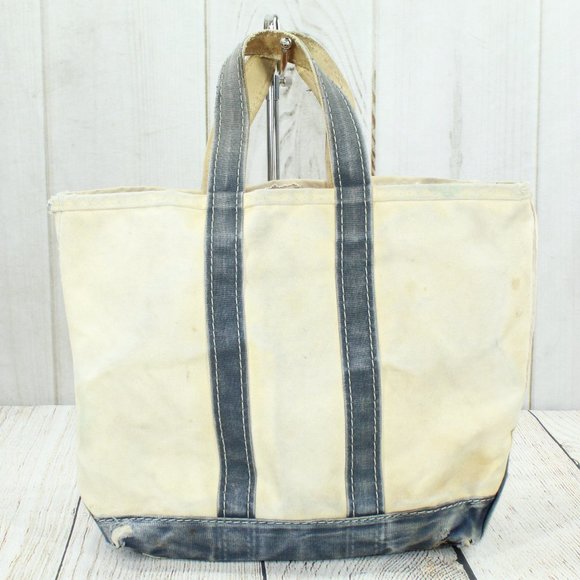 L.L. Bean Handbags - Vintage LL BEAN Boat & Tote Cream Canvas Blue Trim Tote Handbag
